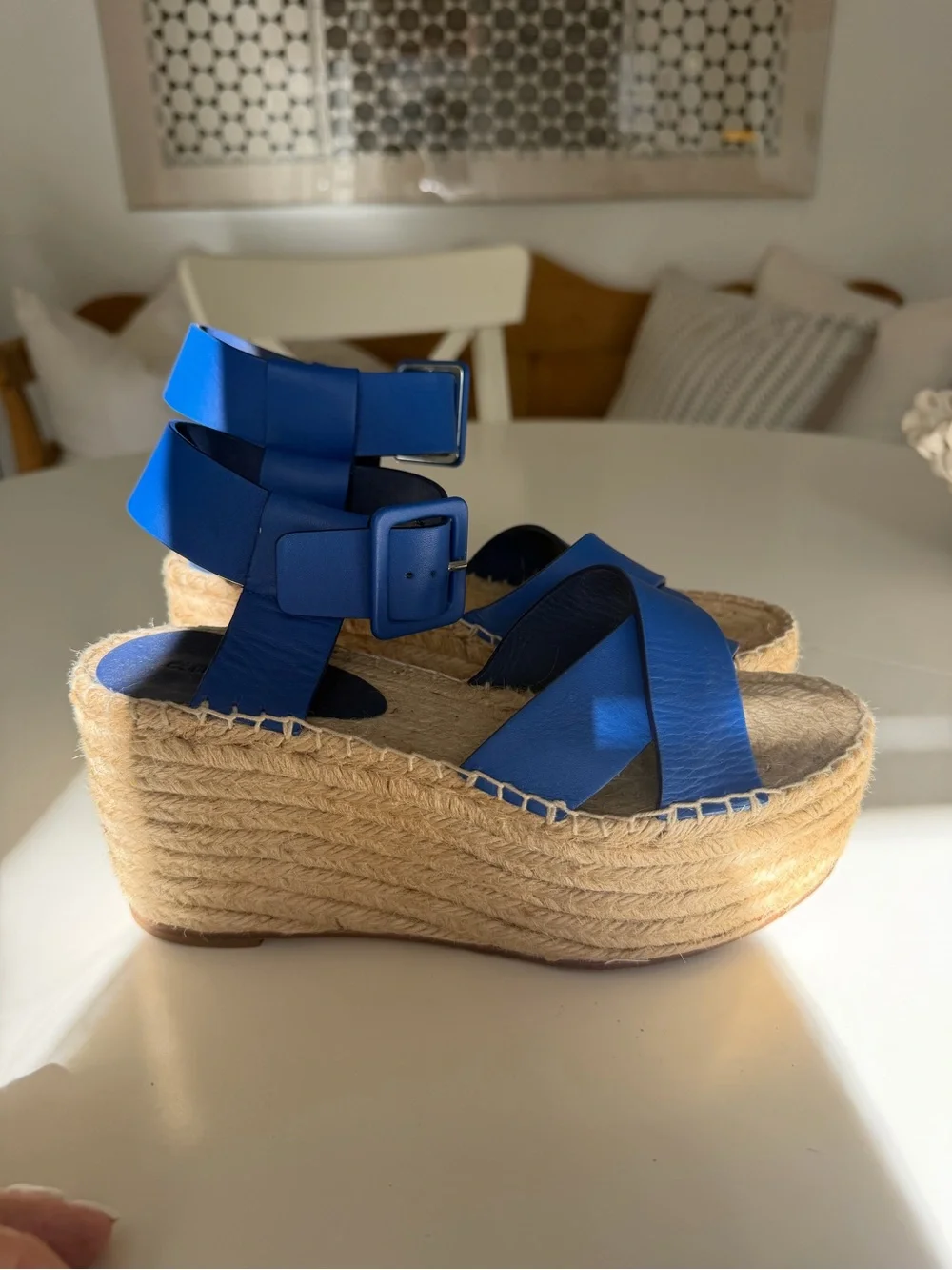 Celine Blue Leather Platform Espadrille Sandals
